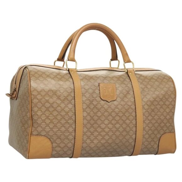 CELINE Macadam Canvas Boston Bag PVC Leather Brown Gold Auth 118649 - Picture 1 of 16